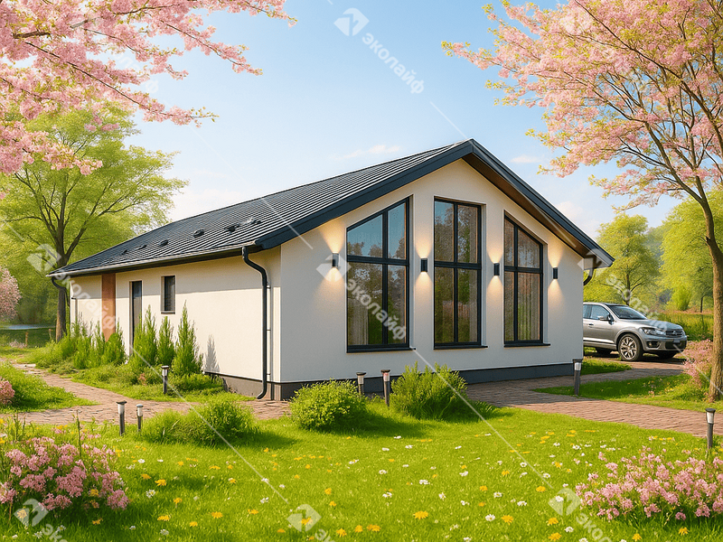 Готовый проект одноэтажного дома Эколайф 101 м2 из газобетона или теплой керамики