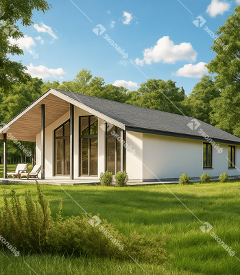 Проект одноэтажного дома Эколайф-90 с верандой