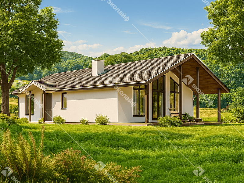 Готовый проект одноэтажного дома Эколайф-101 c верандой под ключ