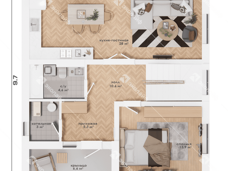 План дома 143 м2  1 этаж