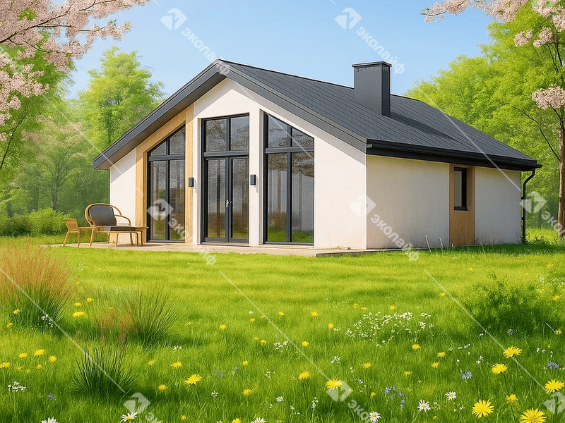 Готовый проект одноэтажного дома Эколайф-73 м2 из газобетона или теплой керамики