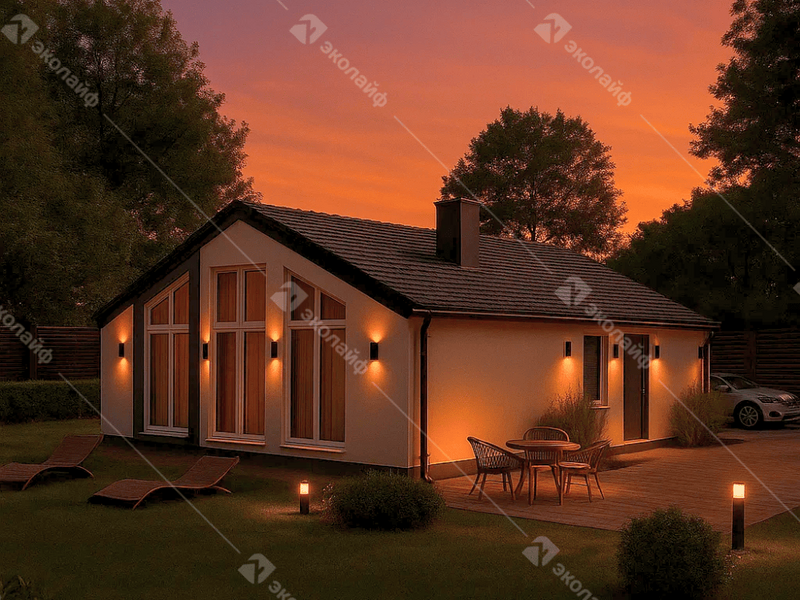 Готовый проект одноэтажного дома Эколайф Нью-90 м2 из газобетона или теплой керамики