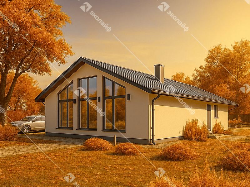 Проект готового одноэтажного дома Эколайф 90 м2 из газобетона или теплой керамики