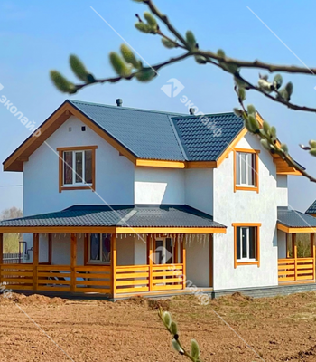 Двухэтажный коттедж из газобетона 155 м2 в коттеджном поселке Благовещенское