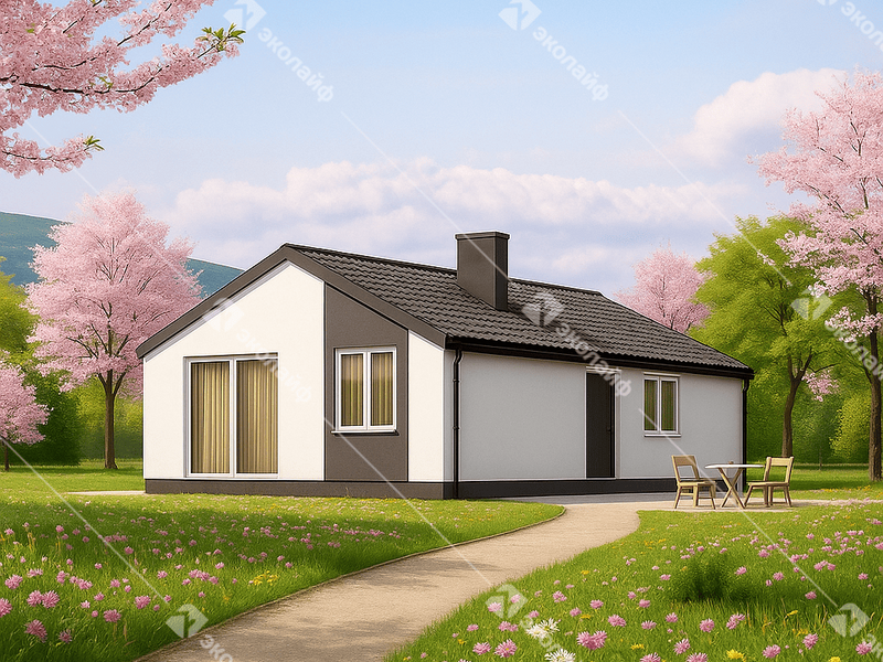 Готовый проект одноэтажного дома Эколайф Нью-85 м2 из газобетона или теплой керамики