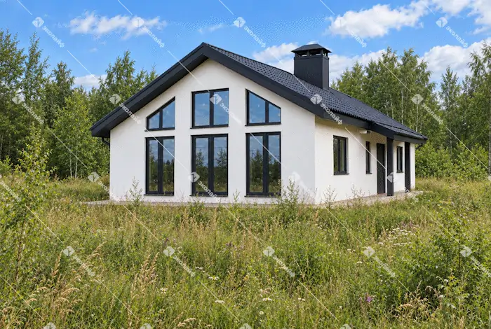 Одноэтажный дом 107 м² из тёплой керамики в Муроме — фасад с панорамными окнами