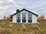 Одноэтажный дом 107 м² в Киржаче— фасад с двускатной крышей