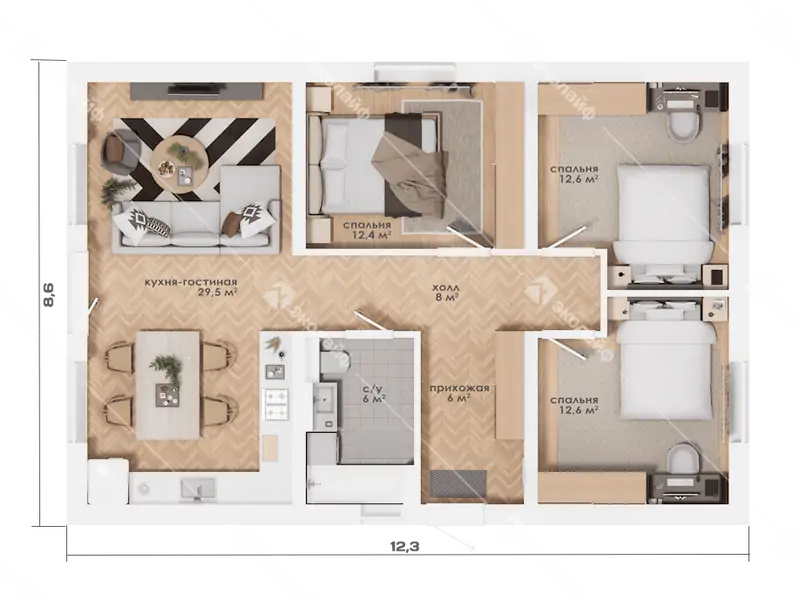 Планировка дома по проекту 90 м2